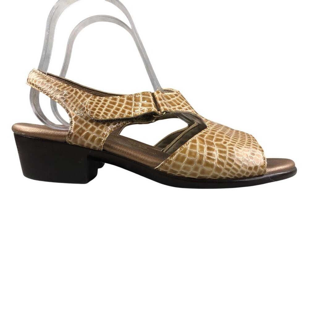 SAS USA Women's Size 8M Suntimer Gold Yellow Croc Leather Hook & Loop Sandals